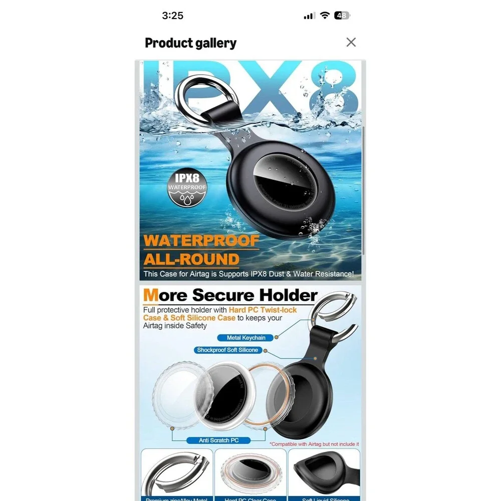 4 Pack IPX8 Waterproof AirTag Keychain Holder Case Shockproof Anti-Scratch for